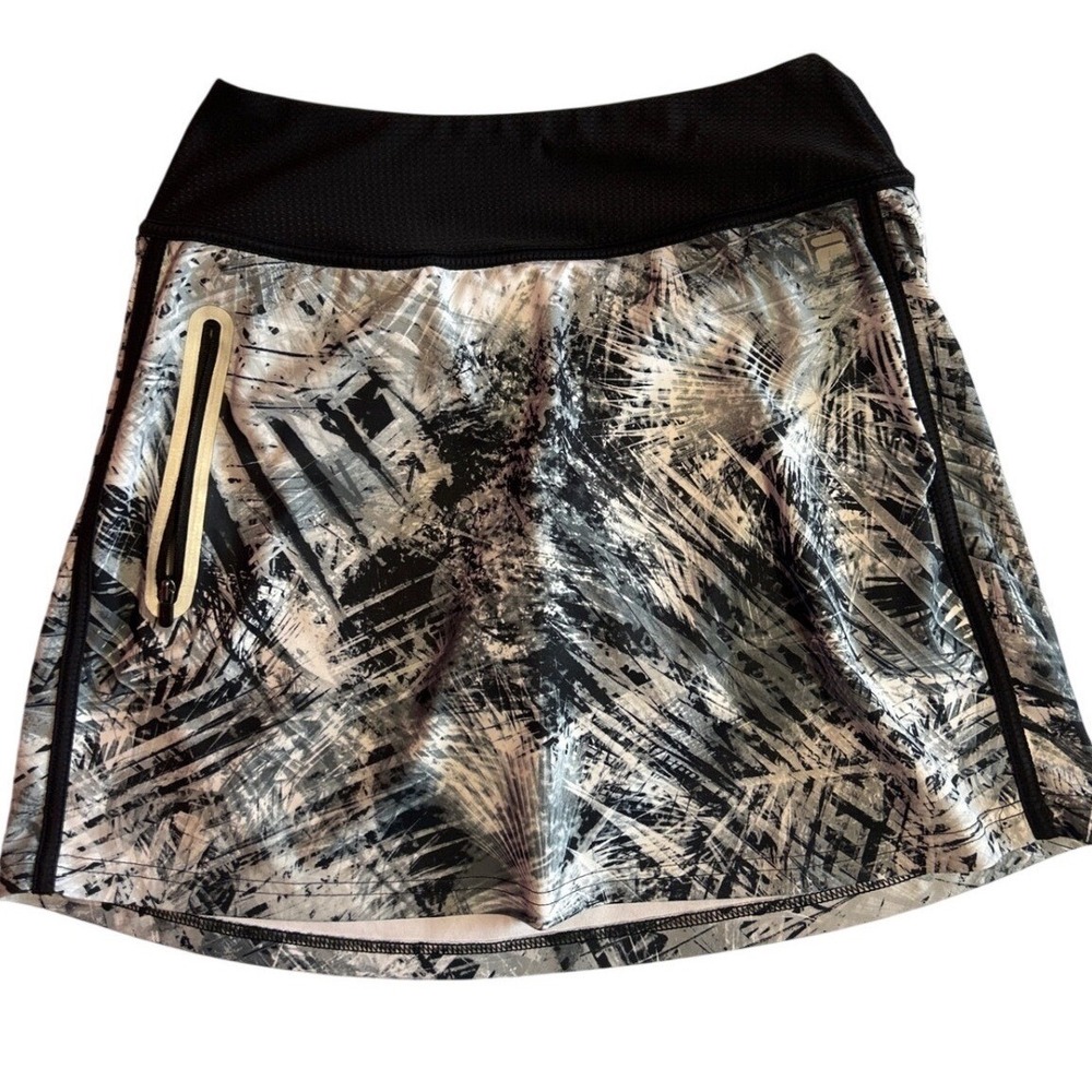Fila Womens Abstract Print Athletic Skort Black White Zipper Pocket Size Small